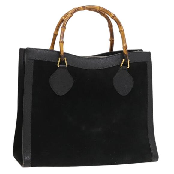 GUCCI Bamboo Hand Bag Suede Black Gold 002 2853 0260 0 - Picture 1 of 16